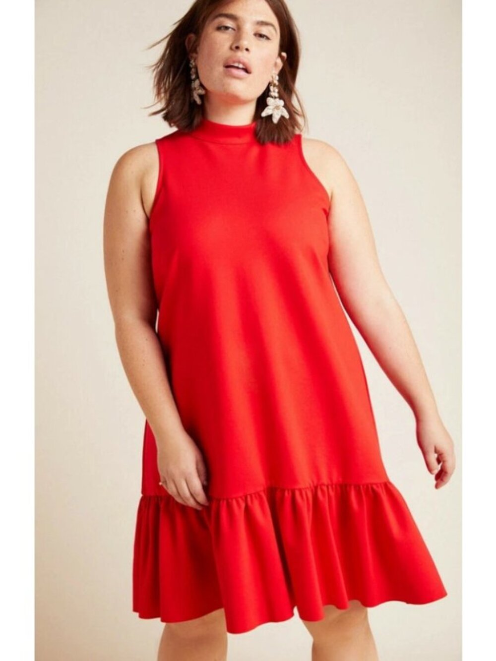 Maeve Anthropologie Alissa Swing Red Sleeveless Ruffle Hem Dress, Size 2X